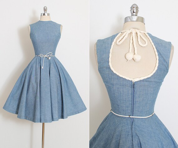 50s denim dress Retro Style 1950s Denim Swing Dress