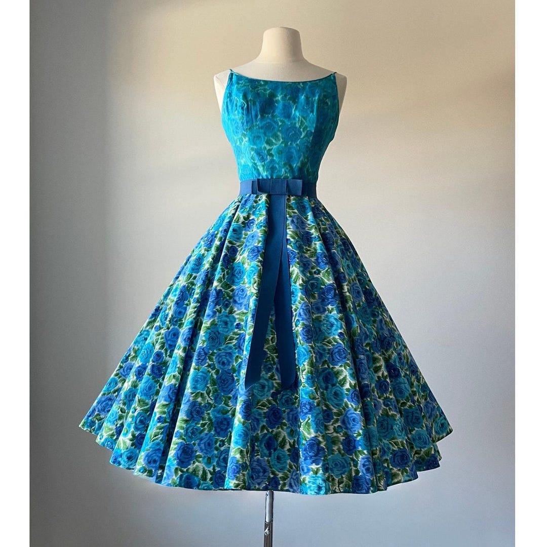 1950s Green Rosebud Print Dress | XS/S