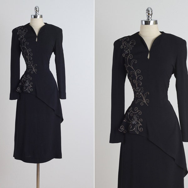 Parellada .  vintage 1940s dress . vintage cocktail dress . 5246