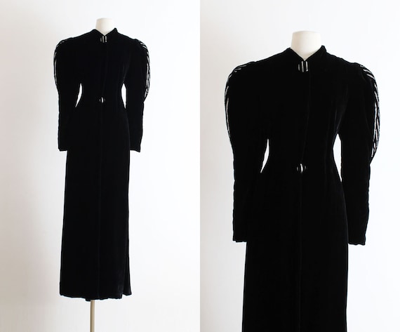 Vintage 1930s 30s Coat | black puff sleeve silk ve