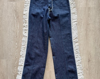 Vintage 1980s Fringe Denim Jeans Pants By Coventry Road MEDIUM 28