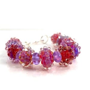 Pink red glass bracelet, lampwork beads, handmade glass jewelry, OOAK bracelet