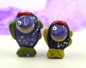 Lampwork beads fish beads , Murano glass , green purple 35 mm flamework hand blown sra ocean life bead set of two