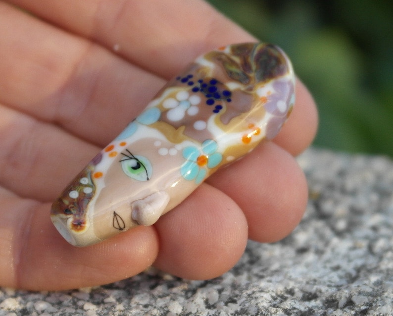 Murano glass bead face bead lampwork focal glass bead face bead Picasso style SRA flower bead nature borwn art bead OOAK