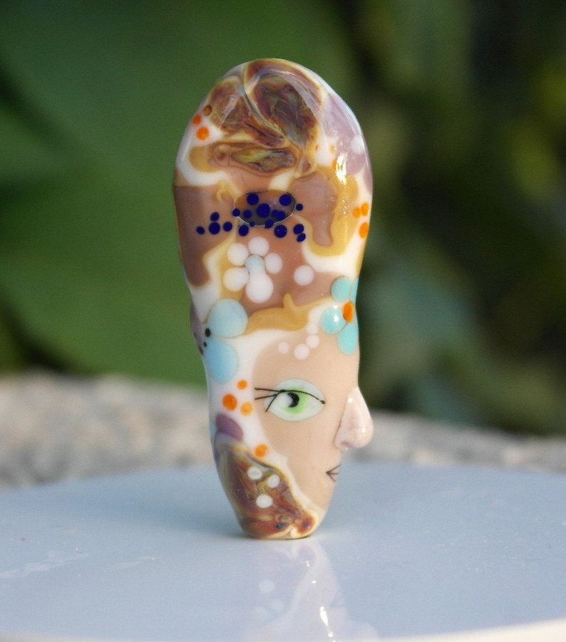 Murano glass bead face bead lampwork focal glass bead face bead Picasso style SRA flower bead nature borwn art bead OOAK