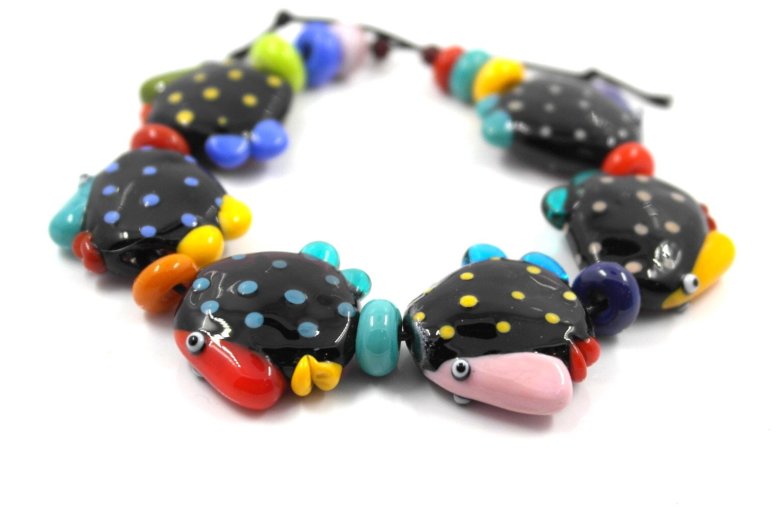 Lampwork bead set , rainbow color fish glass beads, artisan , ooak  sra artist