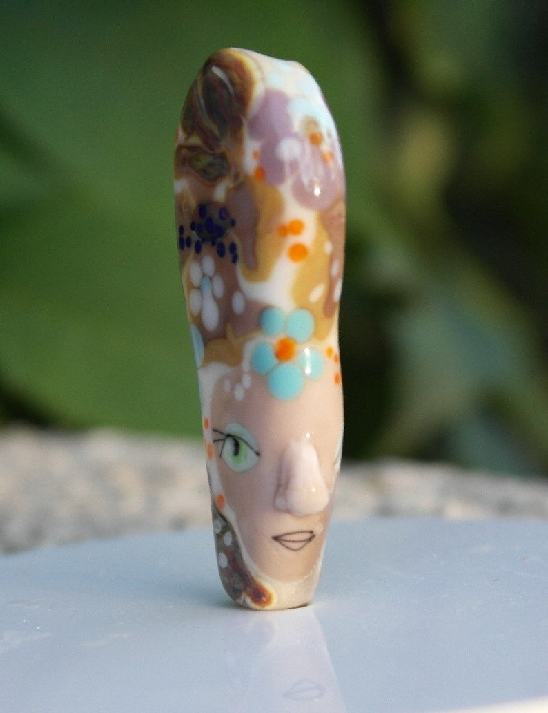 Murano glass bead face bead lampwork focal glass bead face bead Picasso style SRA flower bead nature borwn art bead OOAK