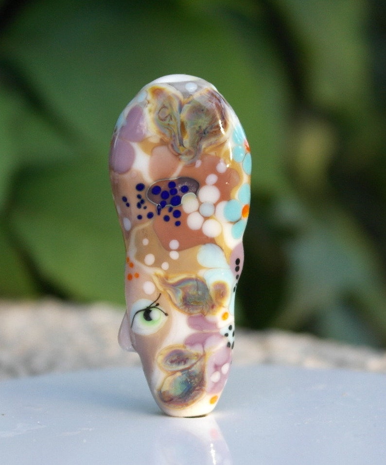 Murano glass bead face bead lampwork focal glass bead face bead Picasso style SRA flower bead nature borwn art bead OOAK