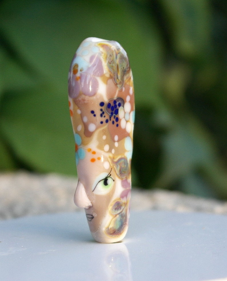Murano glass bead face bead lampwork focal glass bead face bead Picasso style SRA flower bead nature borwn art bead OOAK