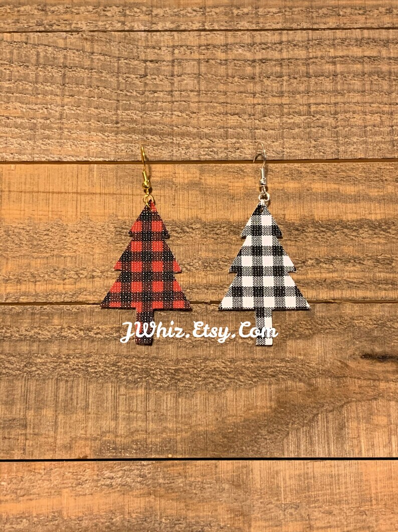 Plaid Christmas Tree Earrings Plaid Christmas Earrings Faux image 0