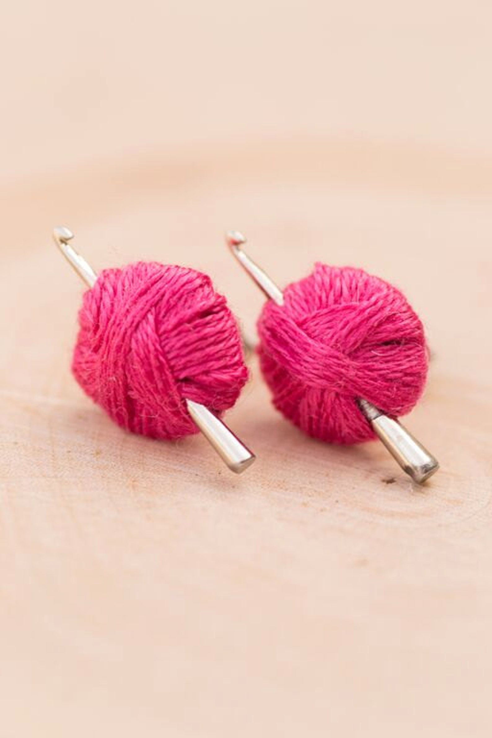 Crochet Hook Earrings Fuschia Dark Pink Yarn Ball Crochet Etsy