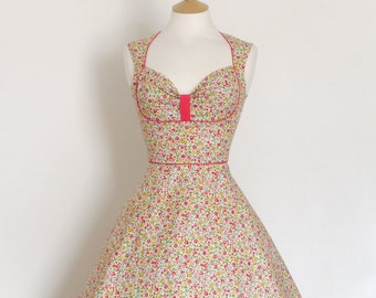 Garden In Bloom Ditzy Floral Cotton Bustier Tea Dress With Flared Skirt - Made by Dig For Victory
