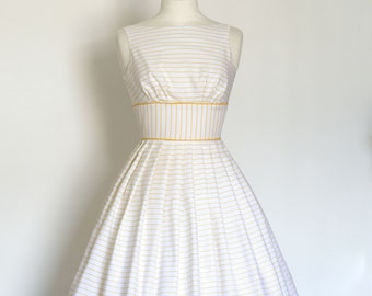 Yellow and White Striped Linen Prom Dress - Made by Dig For Victory