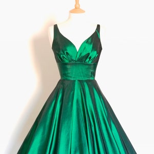 Size UK 16 (US 12-14 / EU 44) - Emerald Green Taffeta Sweetheart Tea Dress - Made by Dig For Victory
