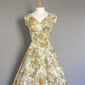 Vintage Blush Floral Cotton Sweetheart Tea Dress with Cap Sleeves & Tea Length Flared Skirt Made by Dig For Victory image 1