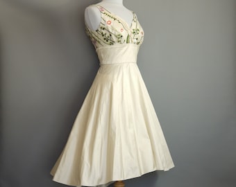 Aria Wedding Dress in Champagne Silk with Botanical Lace - Made by Dig For Victory