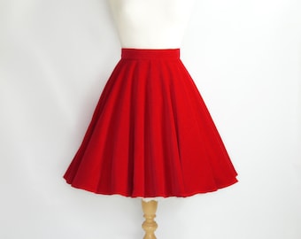 Scarlet Red Velvet Skater Circle Skirt - Any Colour or Length - Made by Dig For Victory