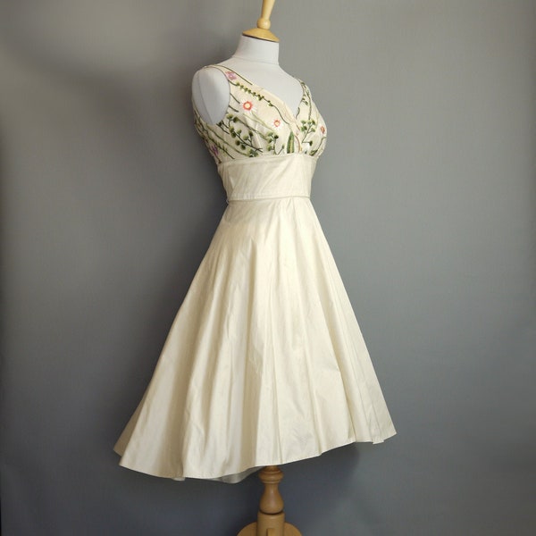 Aria Wedding Dress in Champagne Silk with Botanical Lace - Made by Dig For Victory