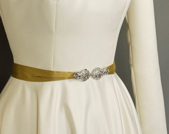 Princess Silk Belt with Vintage Clasp - Handmade Wedding Belt - Made By Dig For Victory