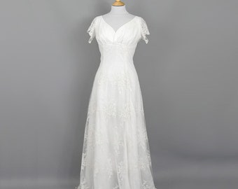 Emma White Wedding Gown with Wild Meadow Lace over cotton- Made by Dig For Victory