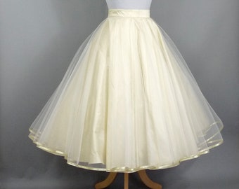 Champagne Silk & Tulle Tea Length Double Circle Skirt - Made by Dig For Victory