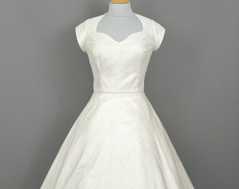 Ivory Silk Dupion & Dot Lace Cupids Bow Wedding Dress with Dip Hem - Made by Dig For Victory