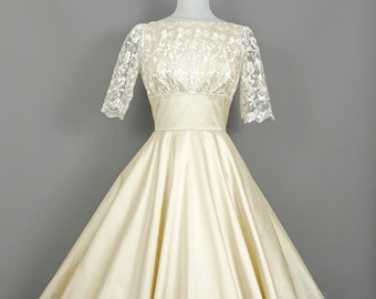 Holly Wedding Dress in Champagne Silk & Ivory Bluebell Lace   - Made by Dig For Victory