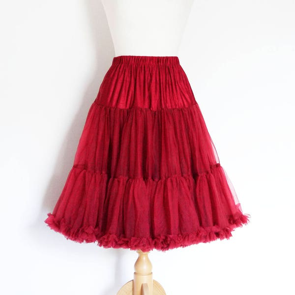 Bordeaux Tief Roter Swing Petticoat - Knielang und Teelang - Weich - Zweilagig - 50er Jahre Petticoat - Tüll - Hochzeit - Retro - Swishy - Burgund