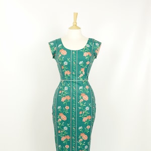 Marigold Vintage Cotton 1950s Floral Pencil Dress - Made by Dig For Victory