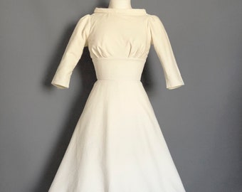 Ivory Cotton Velvet Tiffany 'Audrey Hepburn Style' Wedding Dress - Made by Dig For Victory