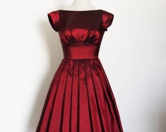 Cranberry Taffeta Tiffany Prom Dress with sleeves - Made by Dig For Victory