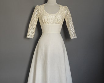 Austen Ivory Linen & Blossom Lace Wedding Dress - Made by Dig For Victory