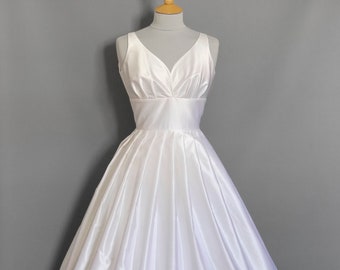 Vintage Pearl Ivory Satin Sweetheart Wedding Dress - eco wedding dress - Made by Dig For Victory