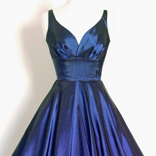Midnight Blue Taffeta Sweetheart Swing Homecoming Dress Short Party Dress c3199