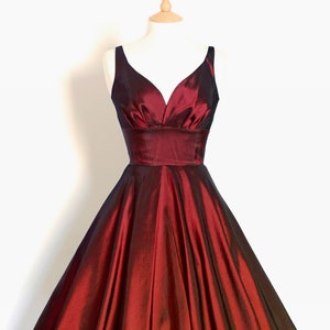 Cranberry Red Taffeta 50s Sweetheart Swing Dress Made by Dig For Victory image 1