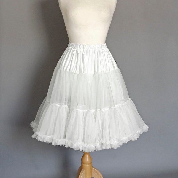 White Swing Petticoat - Soft - Two Layer - Fifties Petticoat with Frilly Hem - Tulle - Wedding - Retro - Swishy - Knee or Midi Length