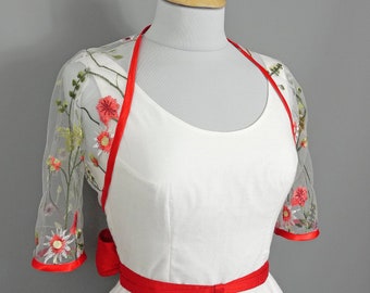 Botanical Lace Bolero with Red Trim - Made by Dig For Victory