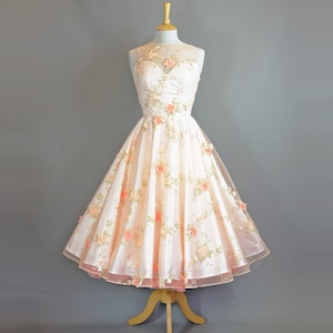 Grace Wedding Dress in Blush & Gold Applique Lace with Pearl White Satin - Made by Dig For Victory