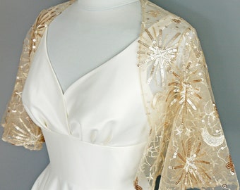 Celestial Lace Bolero in Gold Moon & Stars Lace - Made by Dig For Victory