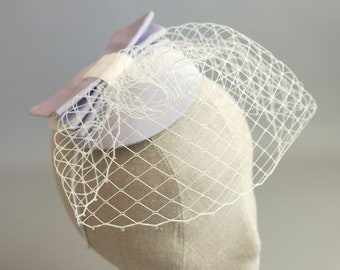 Lila Dahlie Hochzeit Pillbox Birdcage Veil - Lavendel Vintage Taft & Ivory Seide - Made by Dig For Victory!