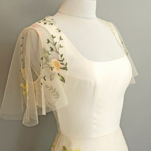 Yellow & Peach Dahlia Floral Lace Bolero with lace sleeves - Made by Dig For Victory