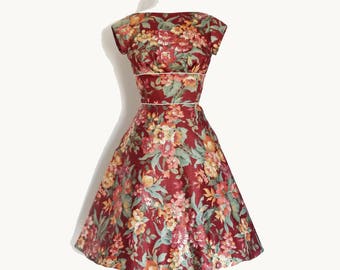 Leafy Floral Print Cotton Tiffany Tea Dress with A-Line Skirt - Made by Dig For Victory