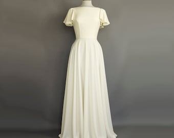 Loretta Wedding Gown in Ivory Matte Crepe with Full Length Circle Skirt - Made To Order by Dig For Victory