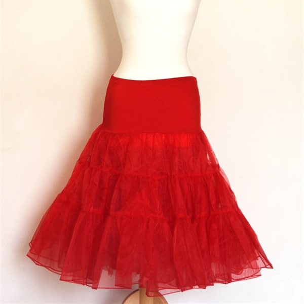 Kleiner roter scharlachroter Abschlussball-Petticoat - Doppelschichtiger fünfziger Stil - Unterrock - Abschlussball - voller Petticoat - Party