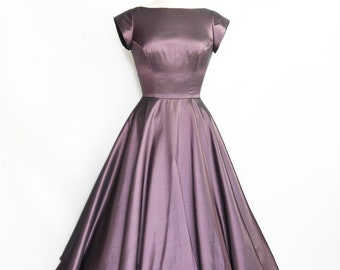 Thistle Purple Shot Taffeta Sabrina Cocktail Dress - Tea Length or Full Length - Made by Dig For Victory