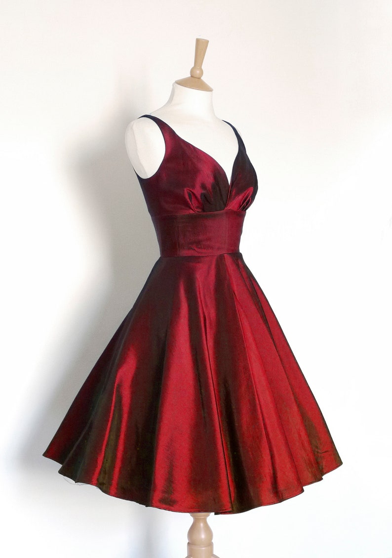 Cranberry Red Taffeta 50s Sweetheart Swing Dress Made by Dig For Victory image 2