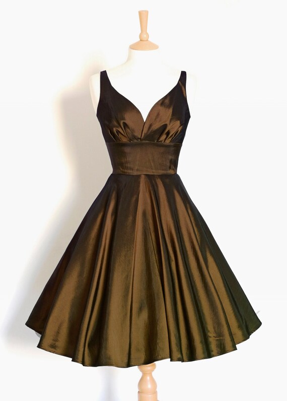 brown swing dress Cocoa Taffeta 1950s Sweetheart Vintage Style - Made by Dig for Victory day comfort fur Tulsia Floral Cape Maxi Size:M10