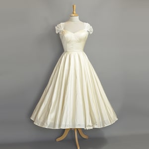 Bettina Wedding Dress in Champagne Silk Dupion - 1950s Tea Length Wedding Dress - Made by Dig For Victory