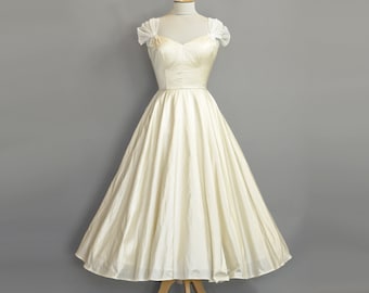 Bettina Wedding Dress in Champagne Silk Dupion - 1950s Tea Length Wedding Dress - Made by Dig For Victory