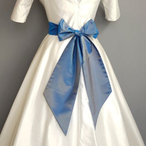 Silk Sash with Big Bow - Blue/ Green/ Grey - Bridal - Made By Dig For Victory!